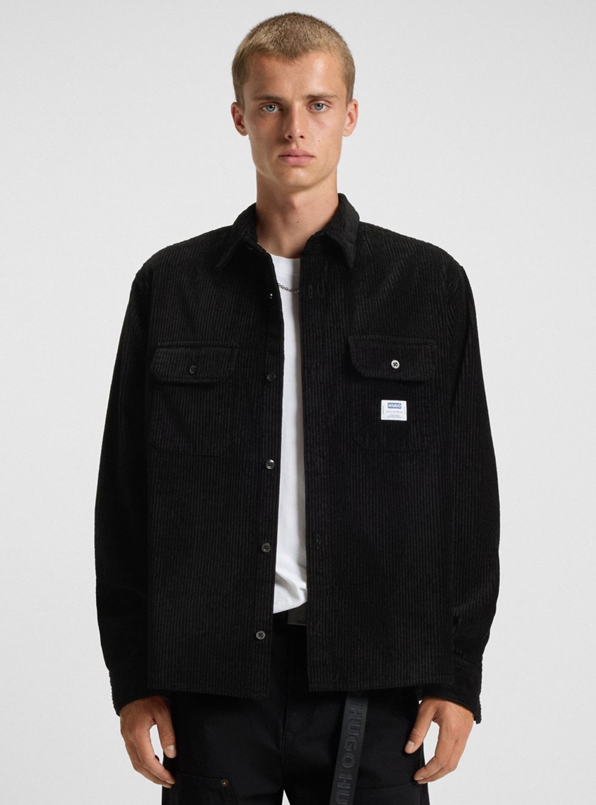 HUGO Oversized-Fit Shirt In Cotton Corduroy Ekynone - Black