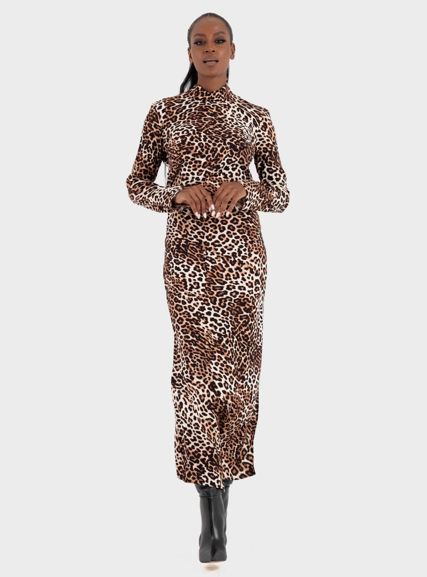 HUGO Tie-Collar Dress With Leopard Print Kunera-1 - Leopard Print