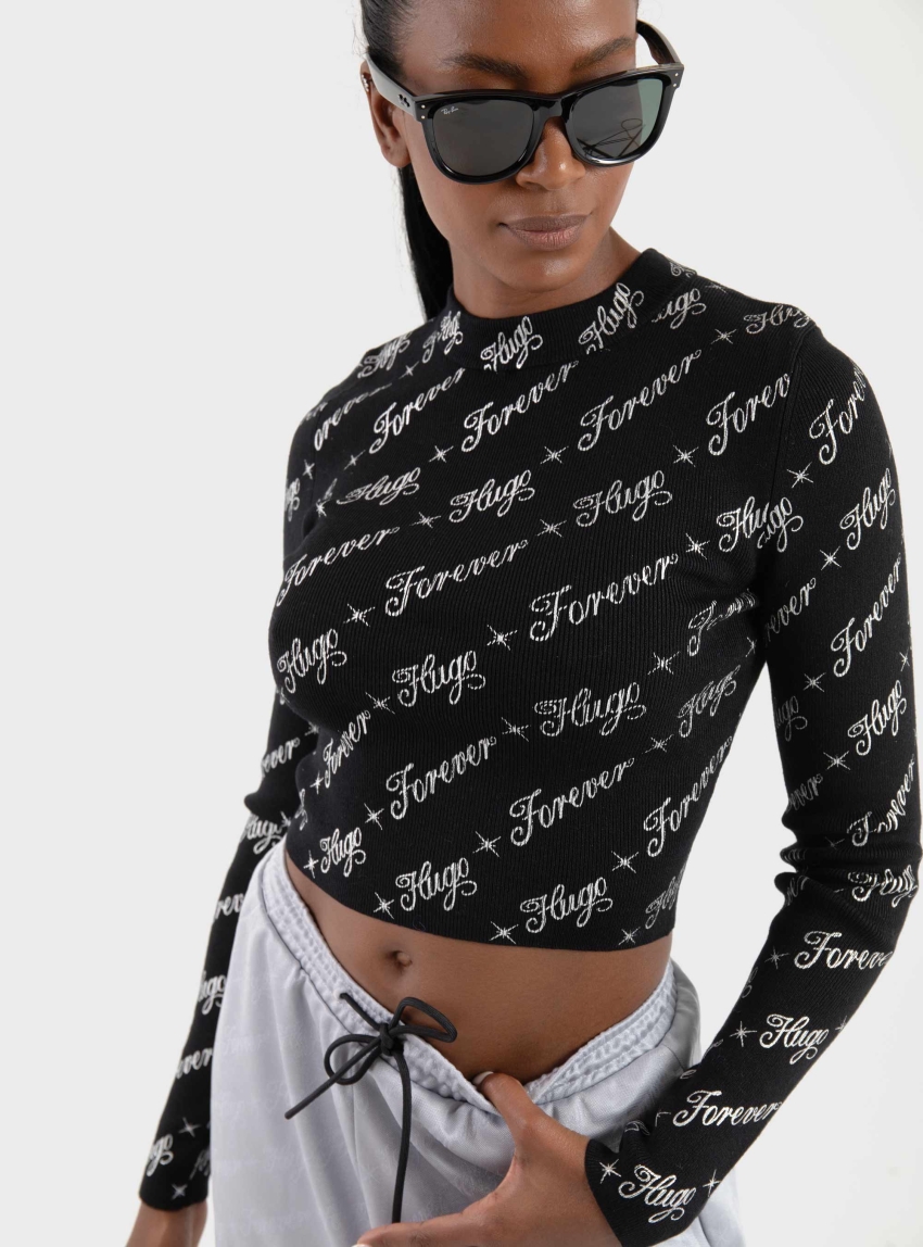 HUGO Slim Fit Knitted Top Soiler_B - Black