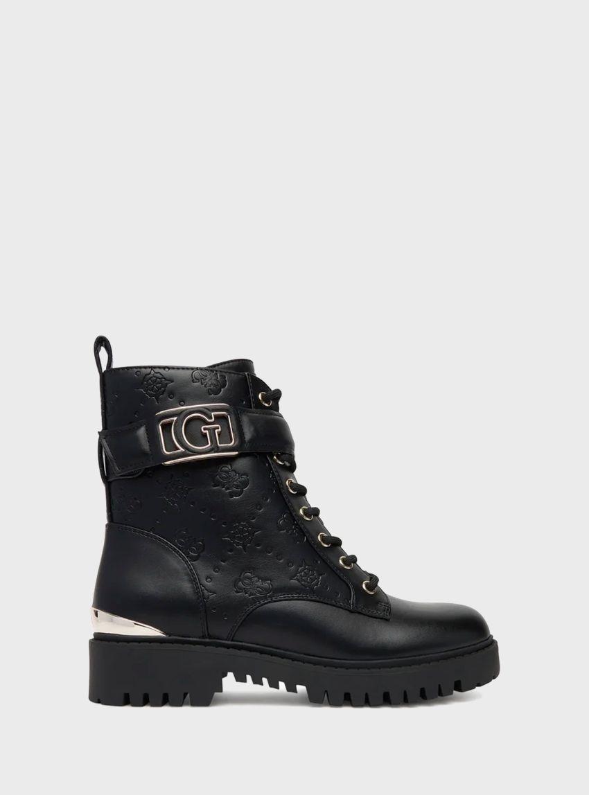 Guess Oranda 4G Peony Logo Combat Boots - Black