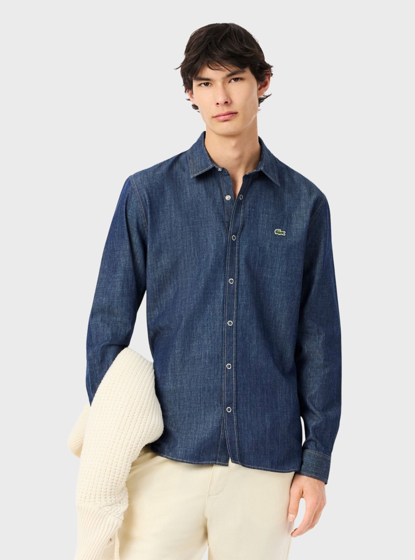 Lacoste Regular Fit Lightweight Denim Shirt - Medium Aged Denim