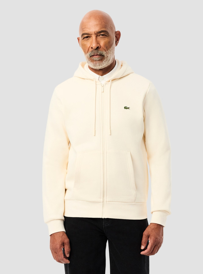 Lacoste Zip-Up Fleece Hoodie - Ecru
