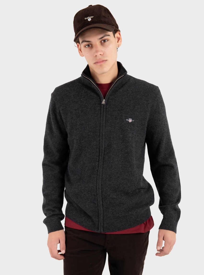 Gant Stand Up Cardigan - Dark Grey Melange