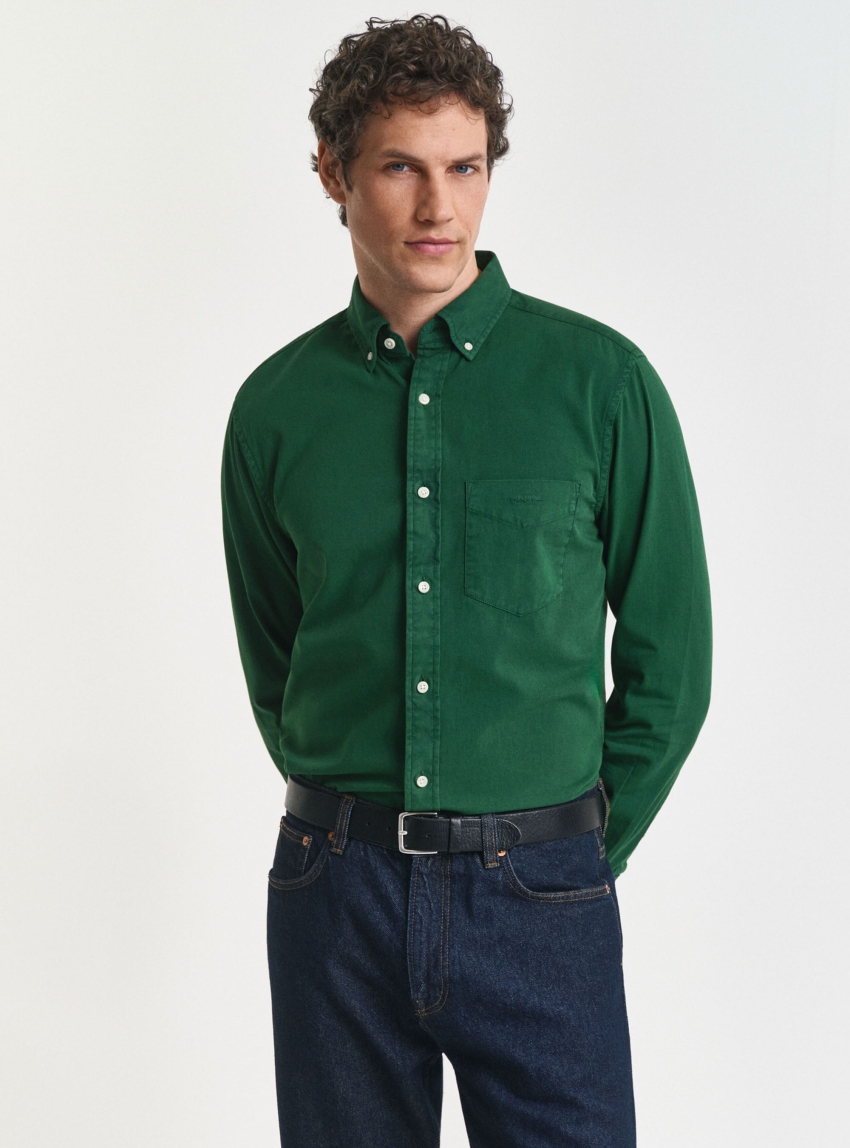 Gant Regular Fit Garment-Dyed Twill Shirt - Green