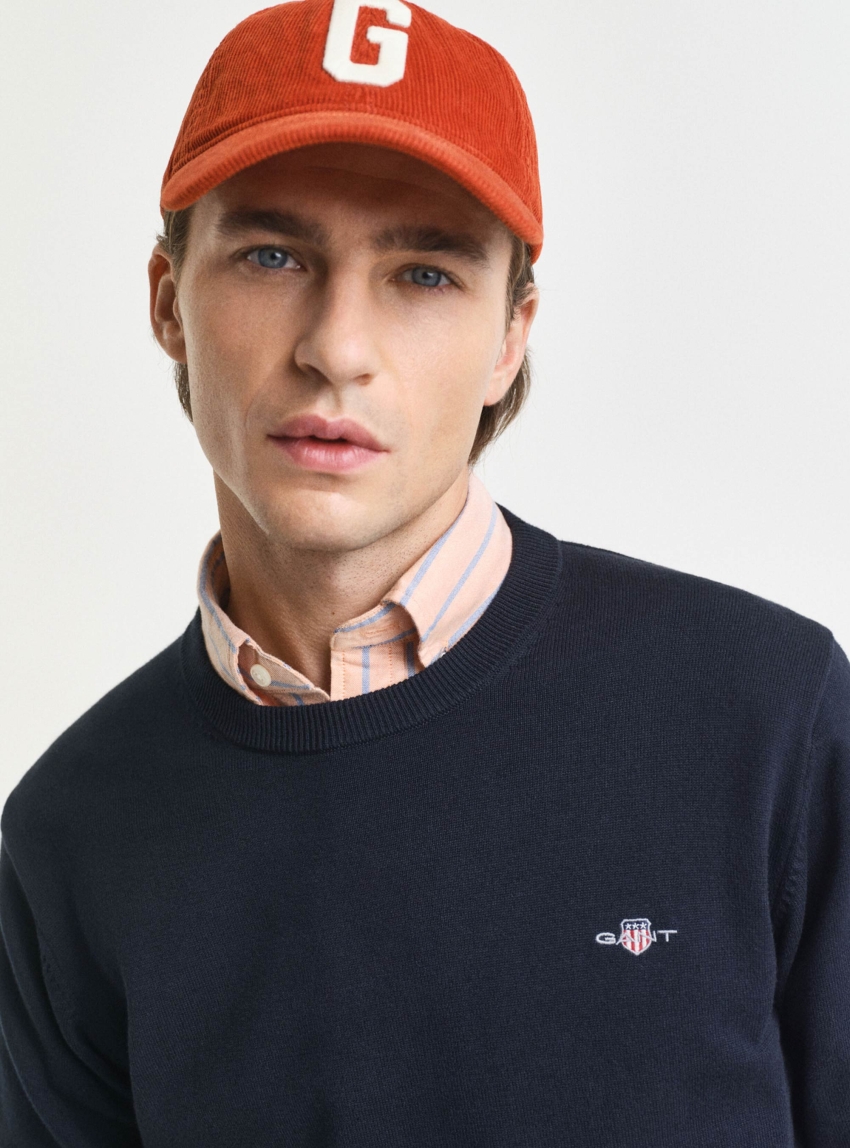 Gant Classic Cotton Crew Neck Sweater - Dark Blue