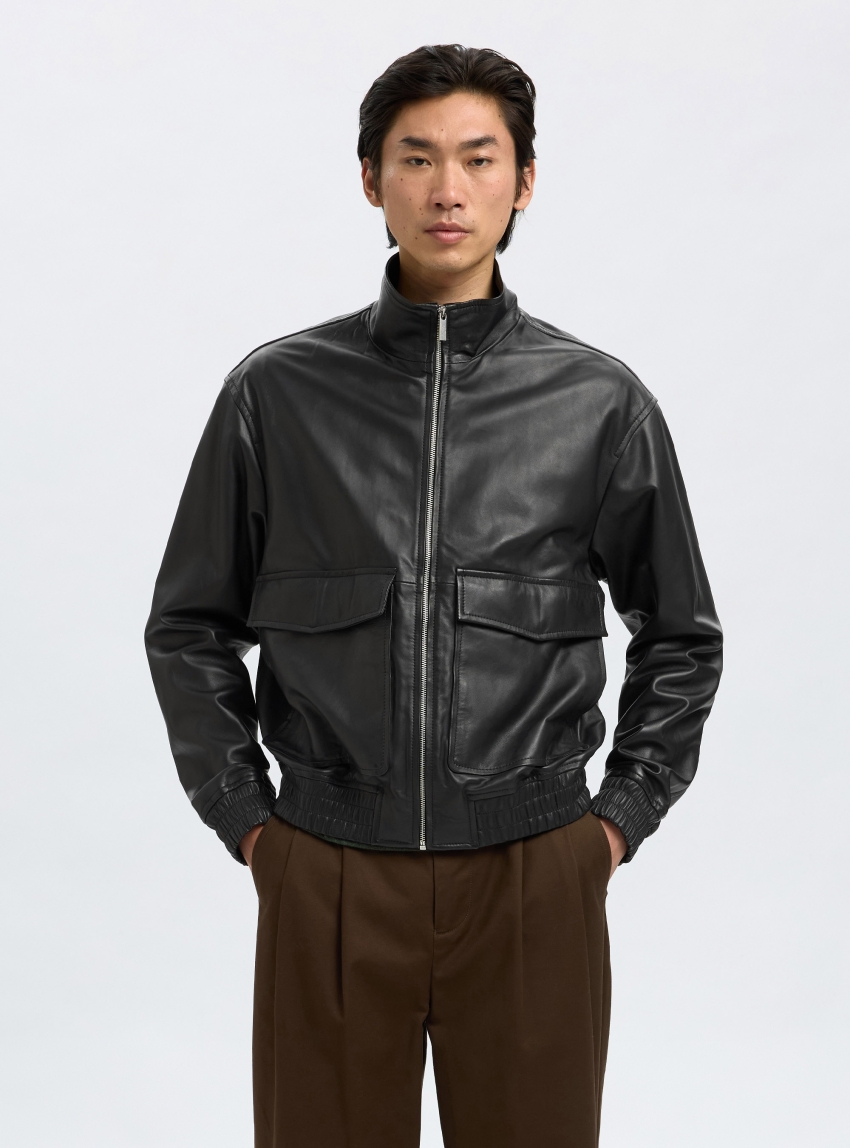 Slhjosef Leather Bomber - Black