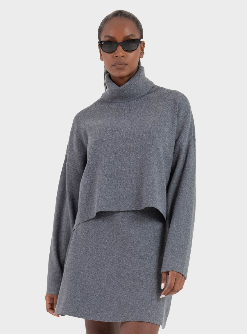 Only Ama Rib Rollneck Knit - Medium Grey Melange