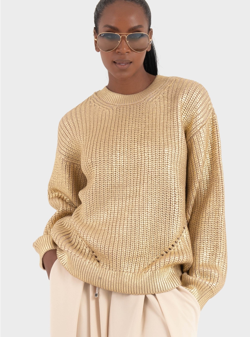 Only Kama Foil Rib Pullover - Gold