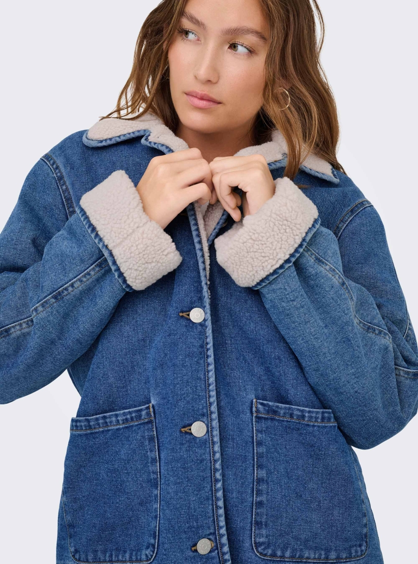 Only Allison Teddy Denim Jacket - Medium Aged Denim