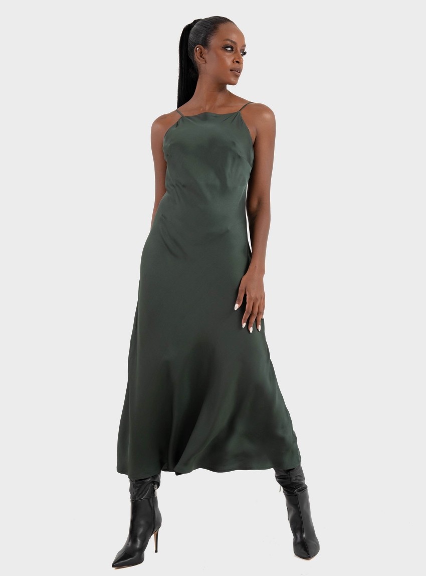 Ioanna Kourbela 'Sleekness' Midi Sleeveless Dress - Dark Green