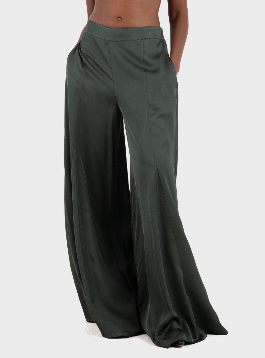 Ioanna Kourbela 'Sleekness' Palazzo Trousers - Dark Green