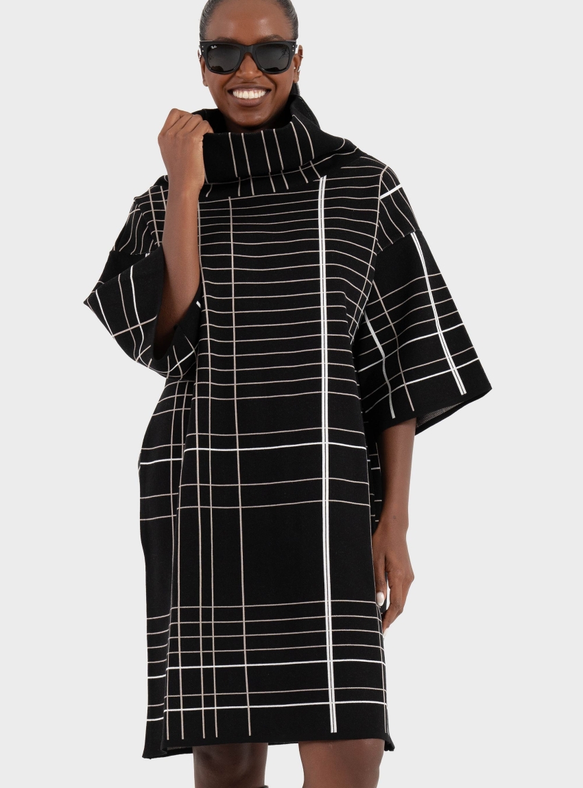 Ioanna Kourbela 'Inner Armour' Jacquard Knit Oversized Dress
 With High Neck - Black