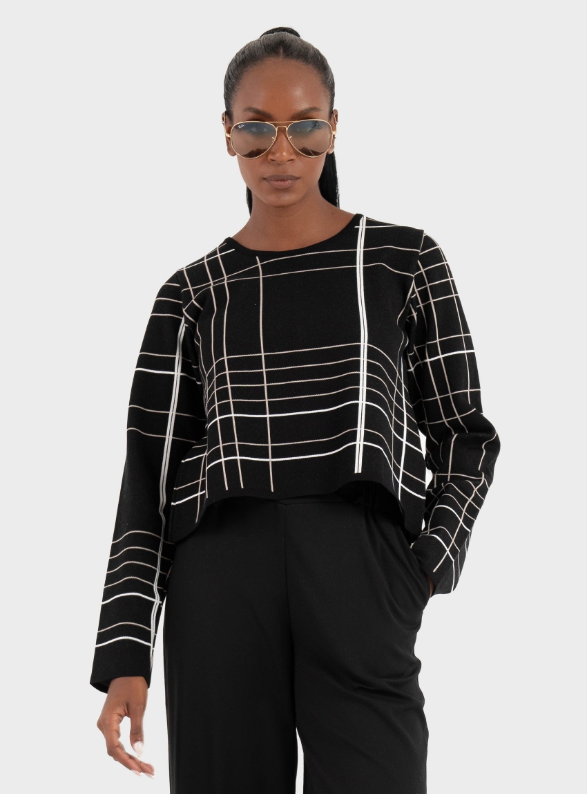 Ioanna Kourbela 'Inner Armour' Jacquard Knit Longsleeve Crop Blouse - Black