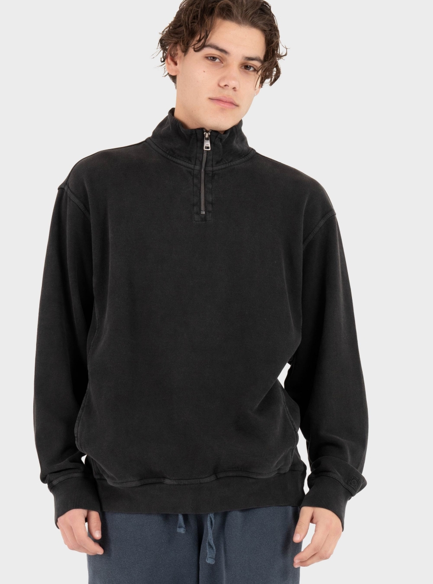 Dirty Laundry Dropped Shoulder Half-Zip Crewneck - Black