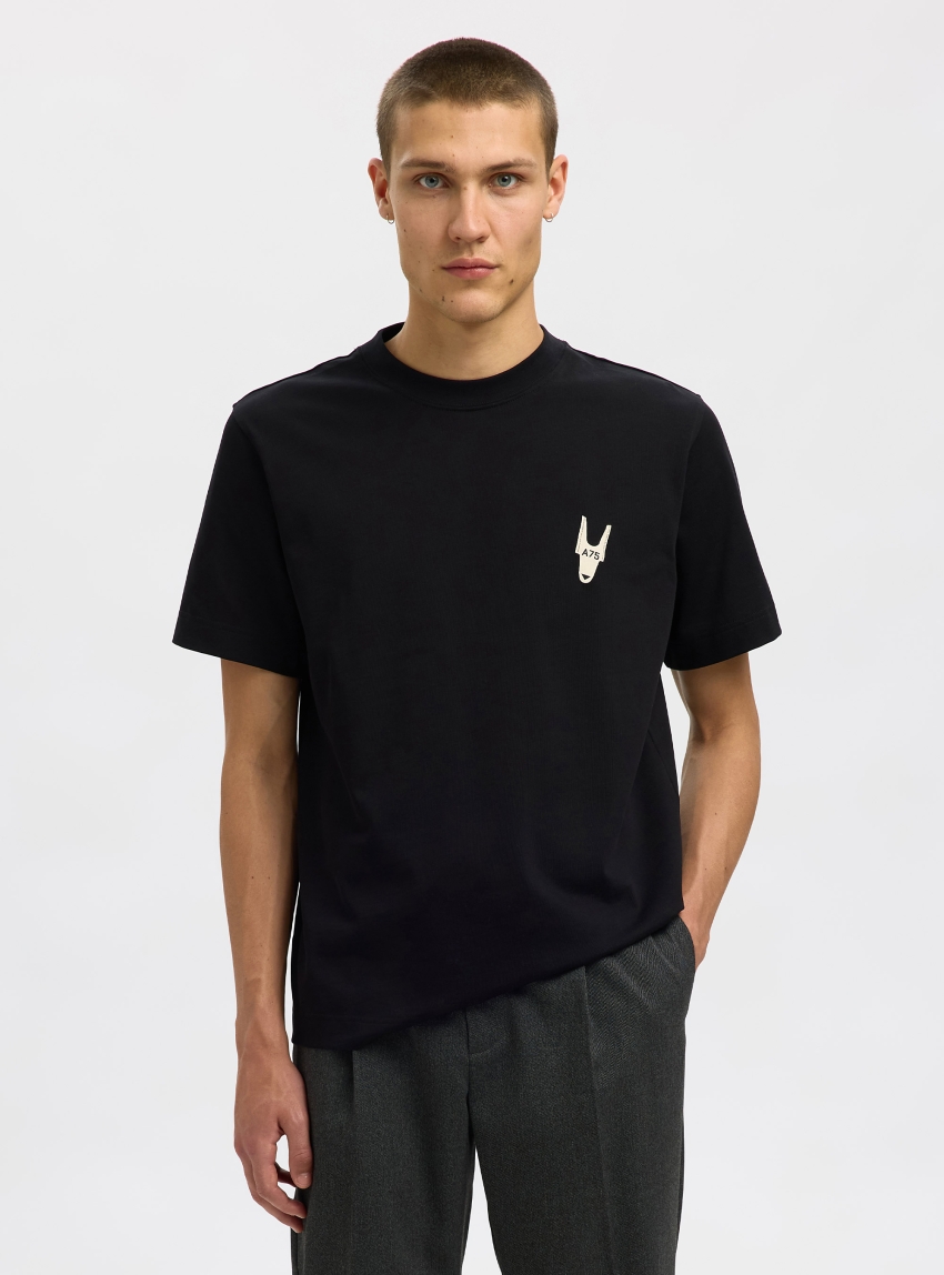 Selected George Graph Ss O-Neck Tee - Jet Black