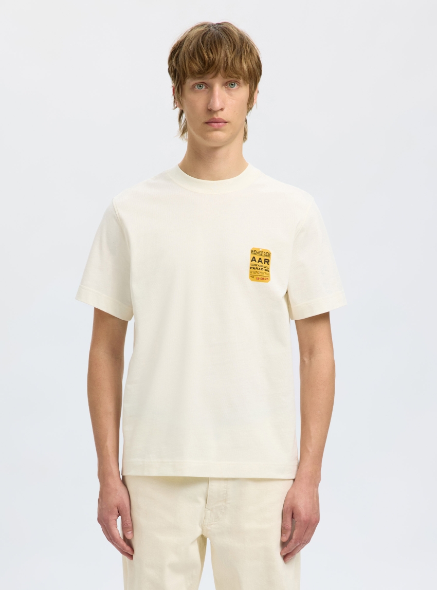 Selected George Graph Ss O-Neck Tee - Ecru