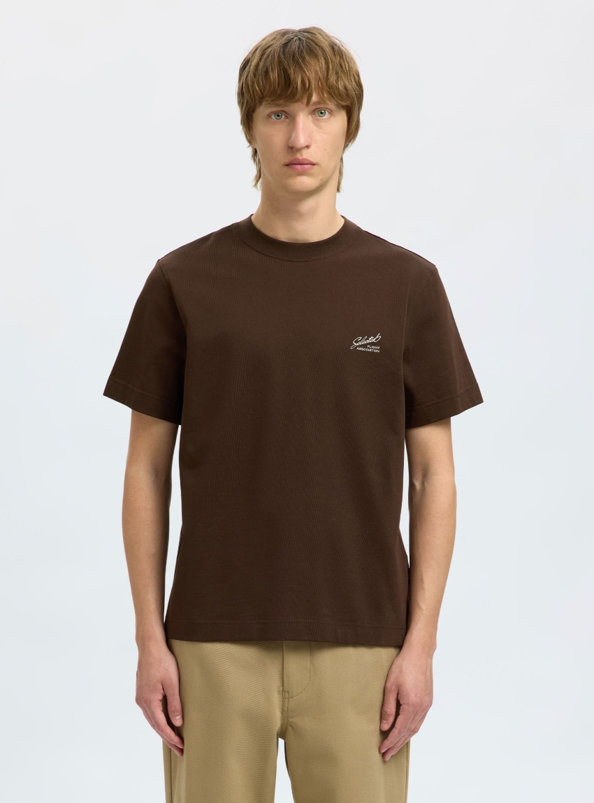 Selected George Graph Ss O-Neck Tee - Brown