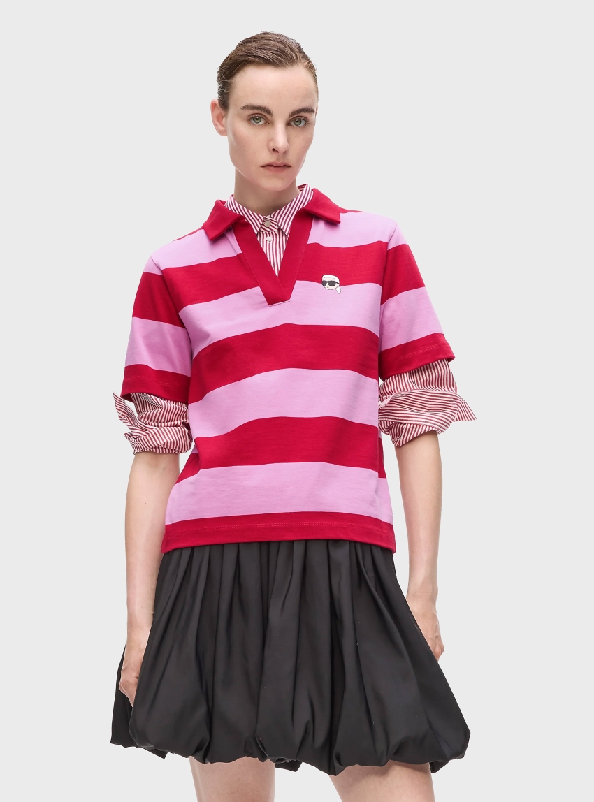 Karl Lagerfeld Ikon Stripe Polo Shirt - Red