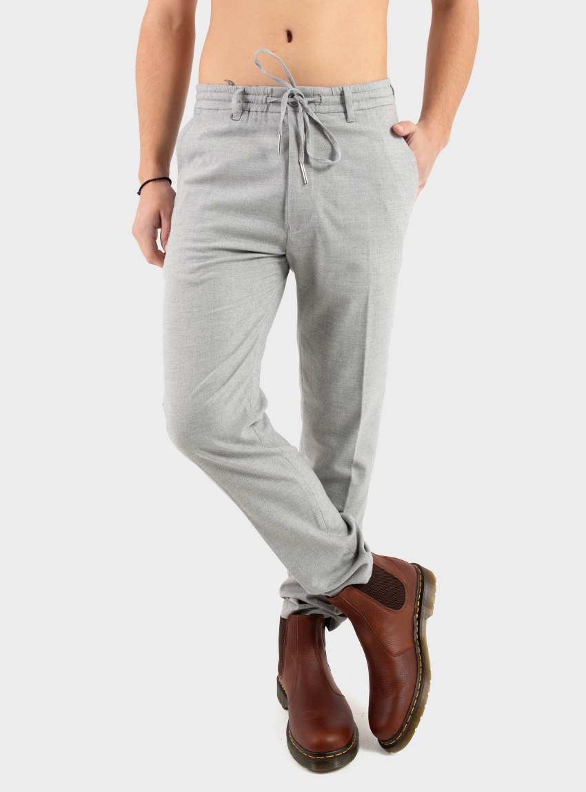 Drykorn Deger Jogging Trousers With Drawstring In Herringbone Flannel - Grey