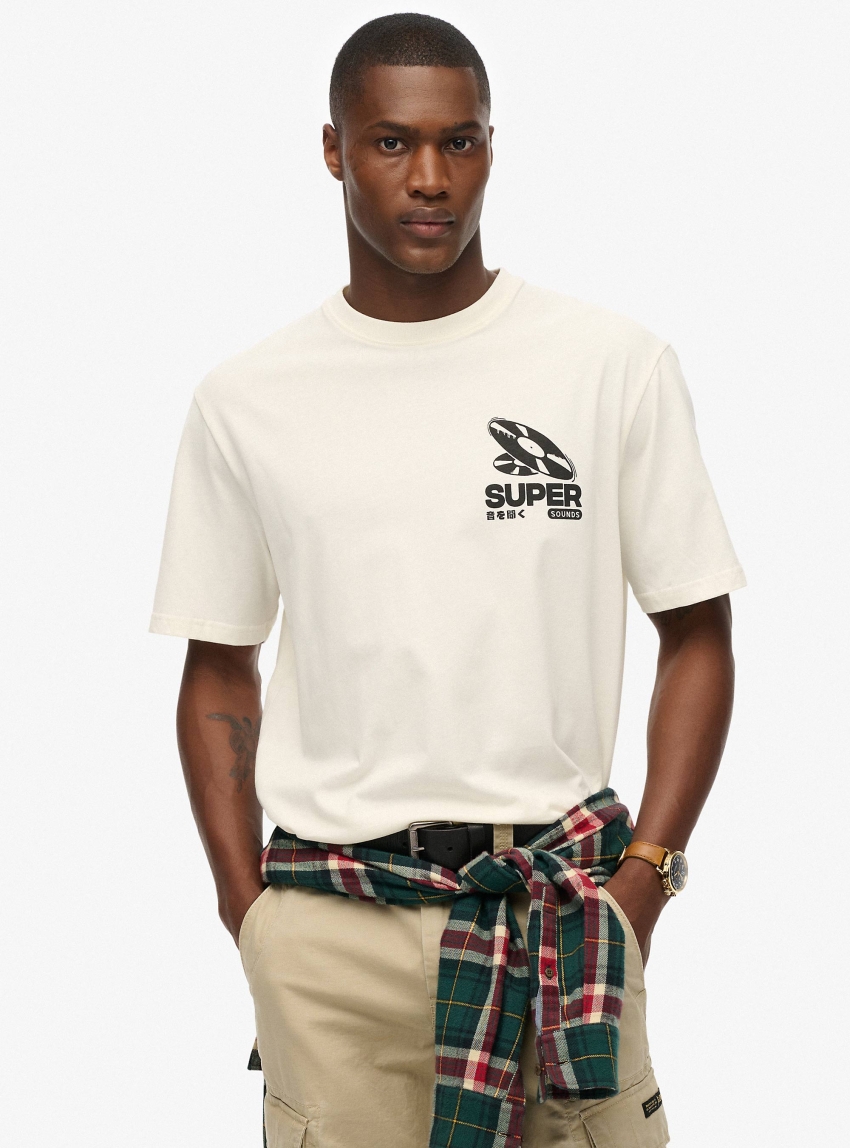Superdry Record Label Oversized Tee - Cream