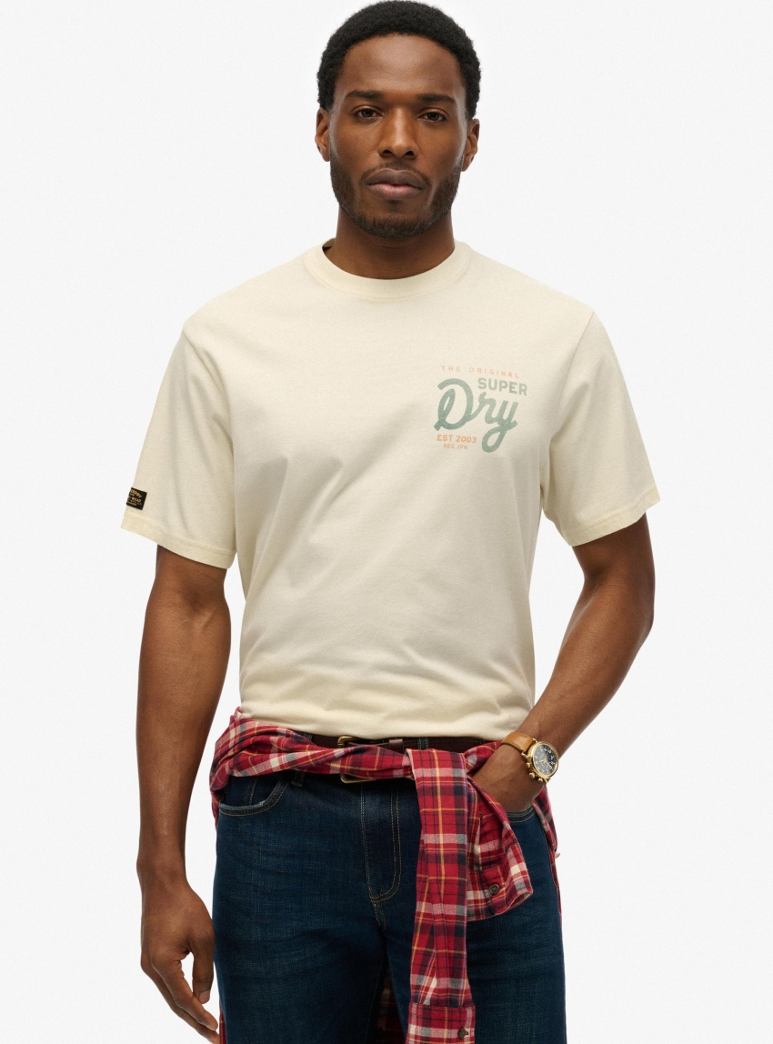 Superdry Tap Room Oversized Tee - Ecru