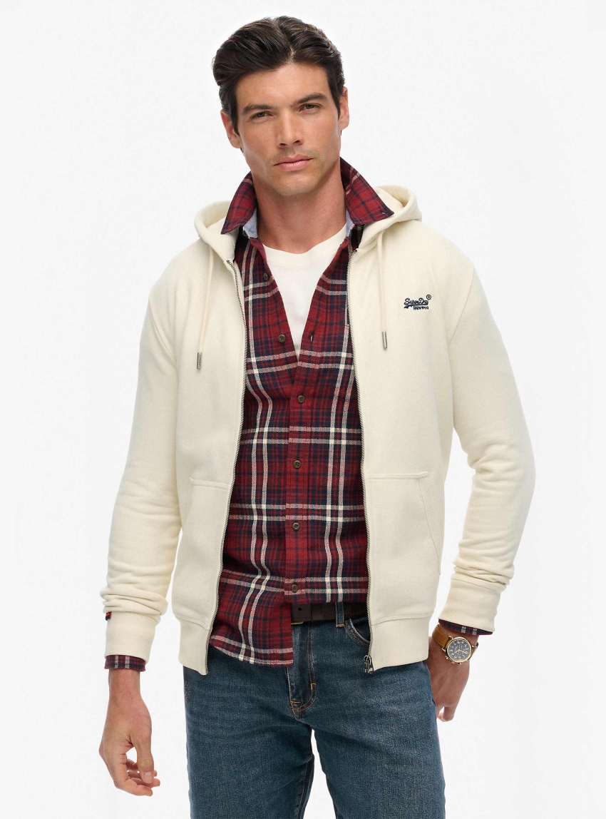 Superdry Essential Logo Zip Hoodie Hb - Ecru