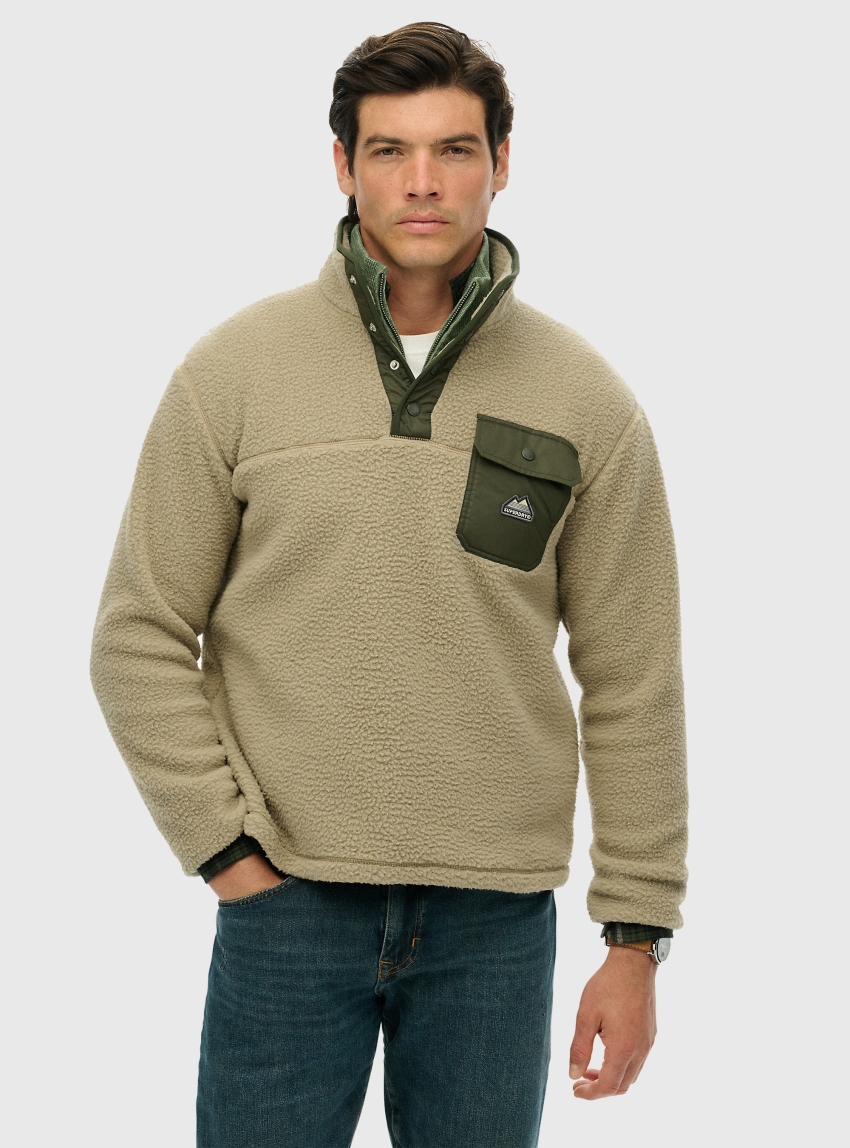 Superdry Fuji Fleece Henley - Beige