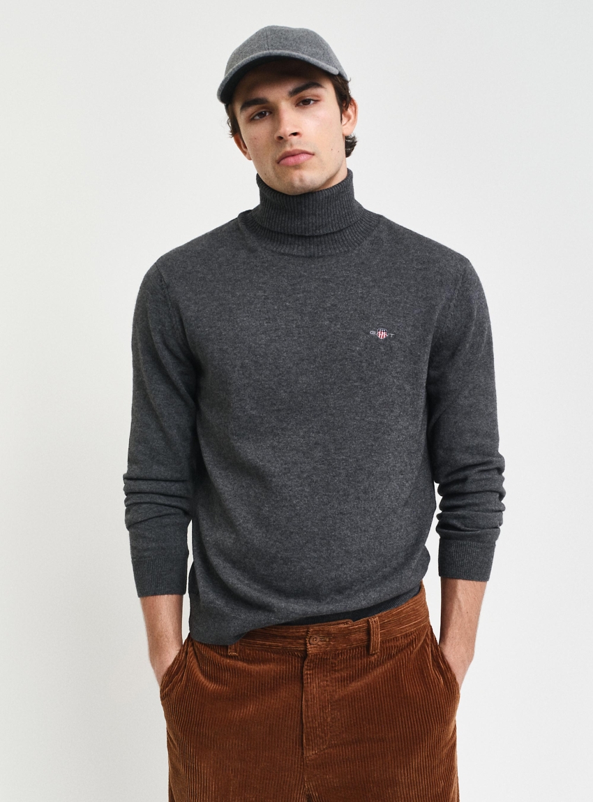 Gant Cotton Wool Turtleneck Sweater - Dark Grey Melange 