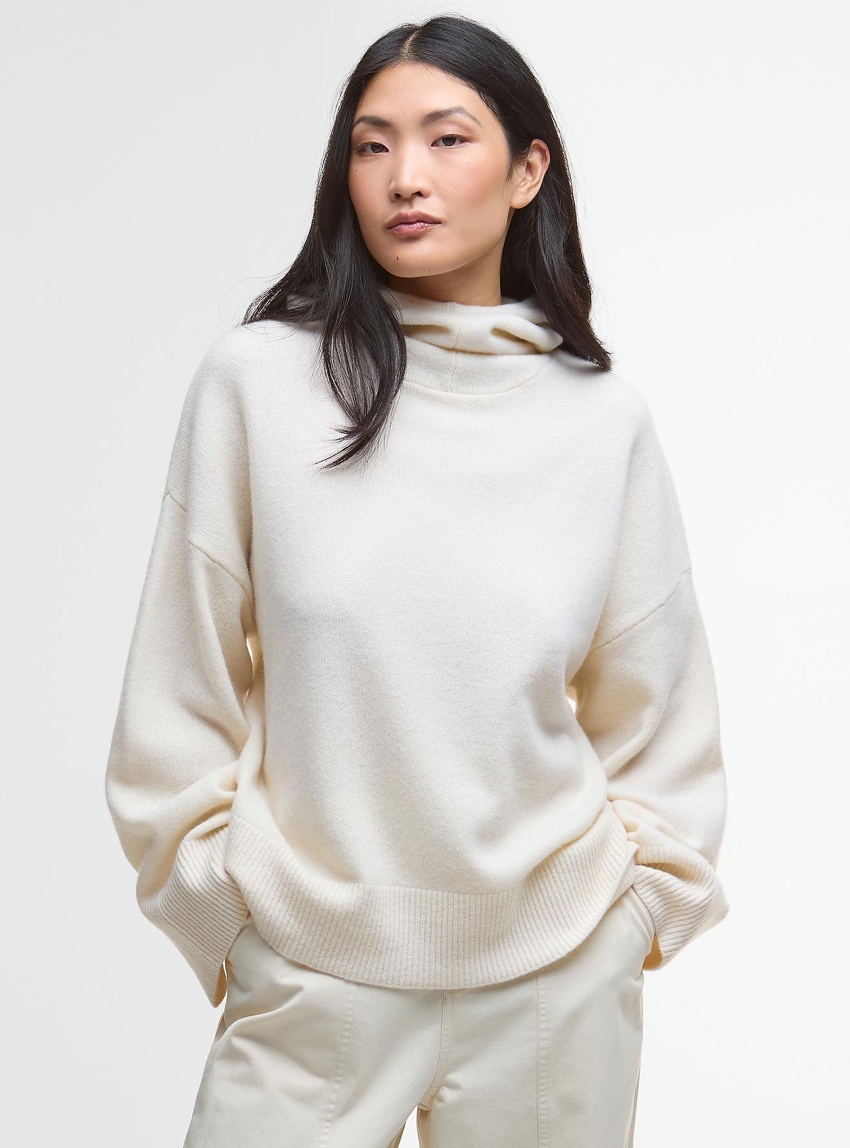 Barbour Evette Oversized Knitted Hoodie - Off White