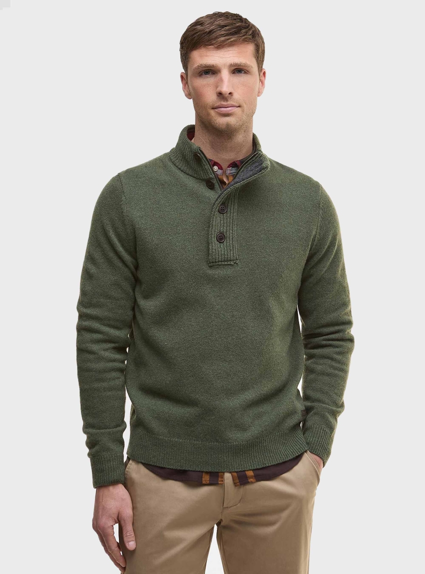 Barbour Essential Elbow Patch Jumper - Olive 