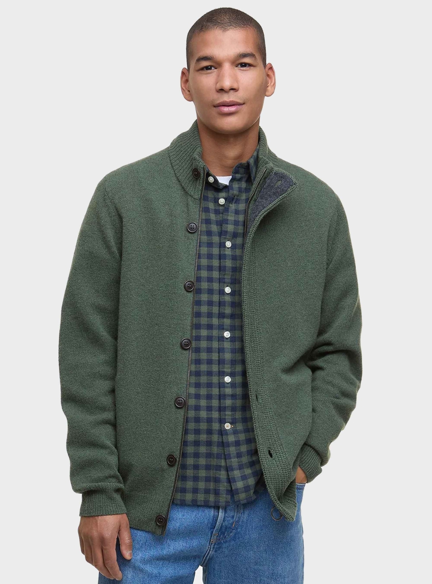 Barbour Essential Elbow-Patch Cardigan - Olive 