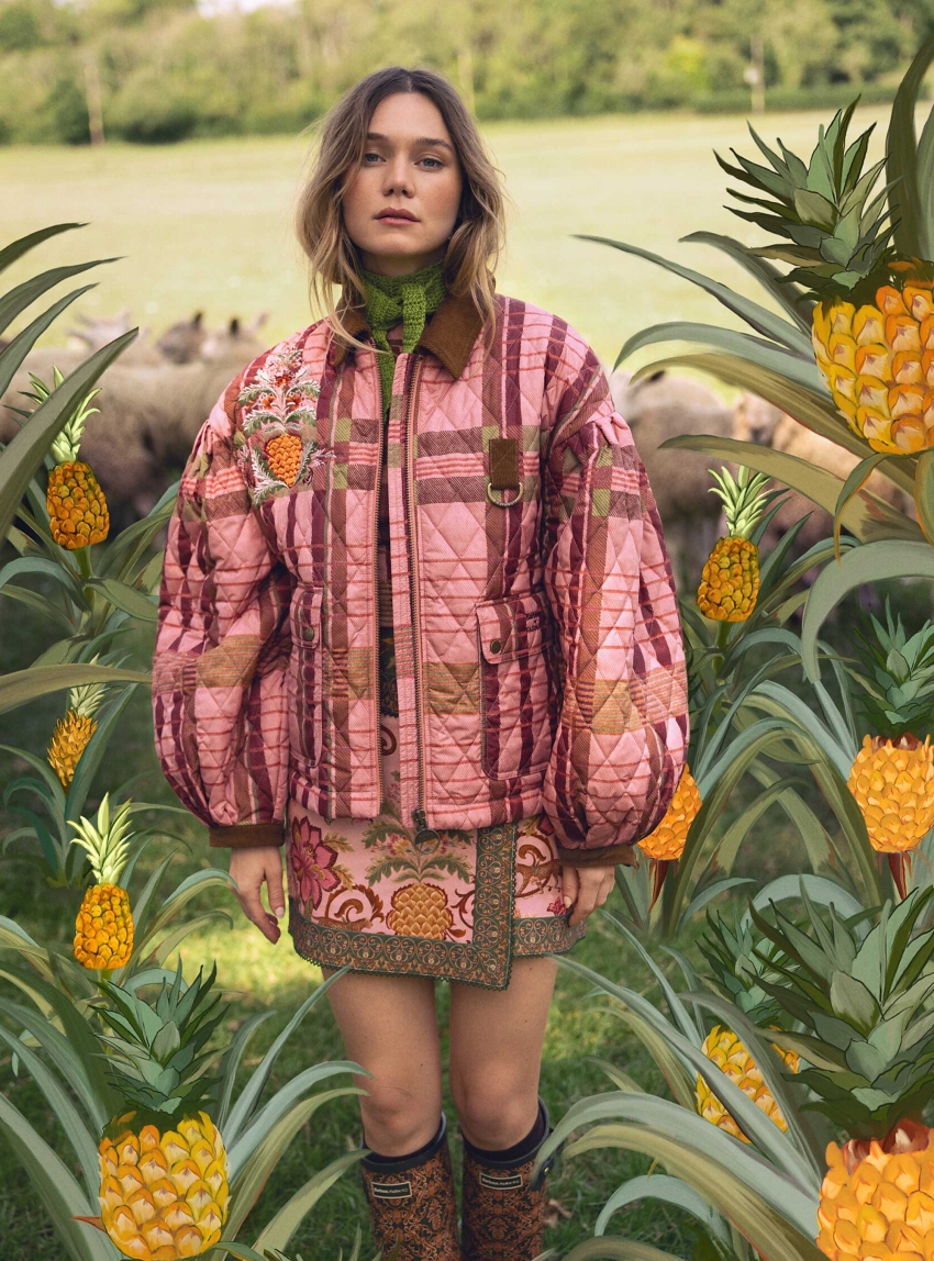 Barbour X Farm Rio Ana-Clara Quilted Jacket - Pink