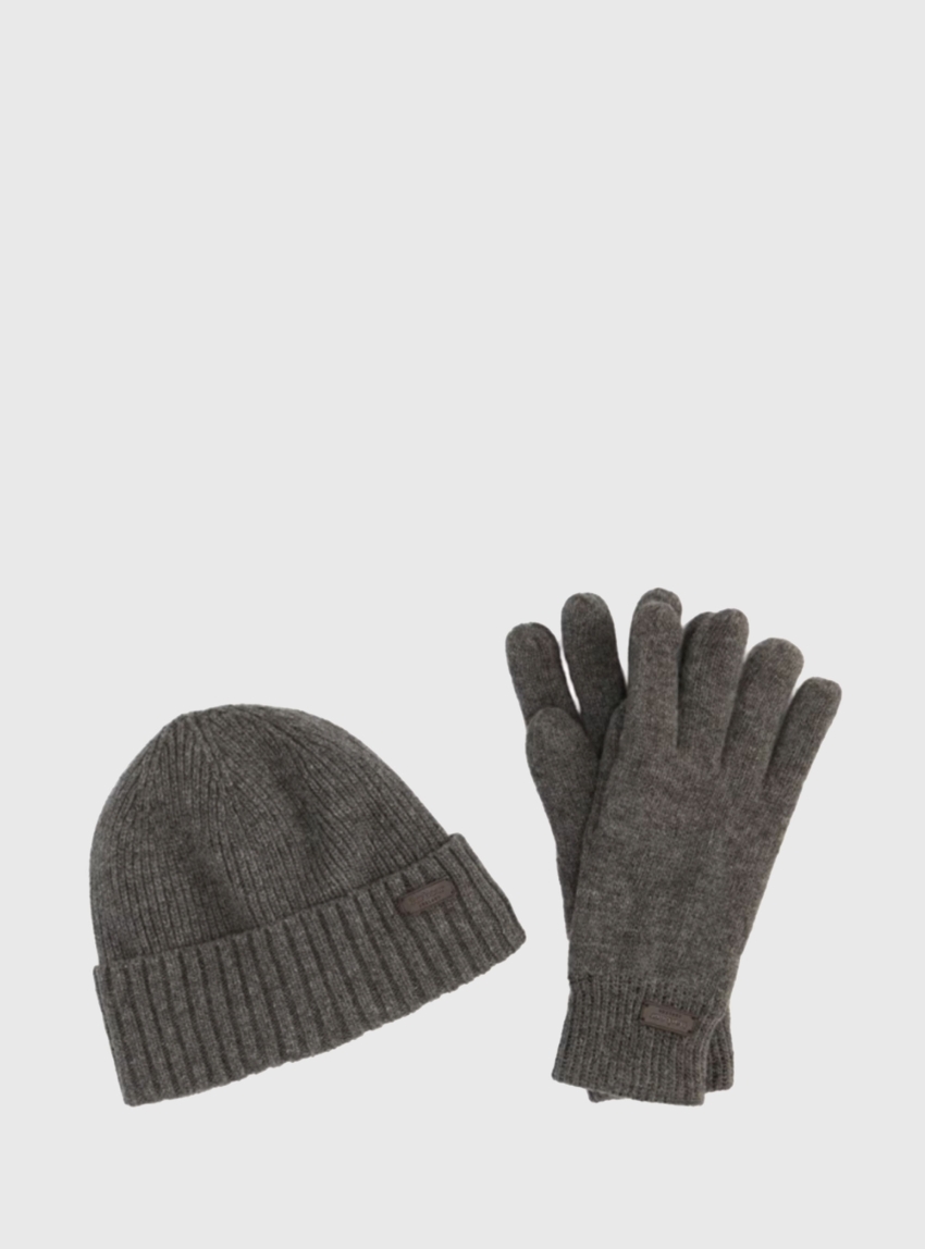 Barbour Carlton Beanie and Gloves Gift Set - Grey