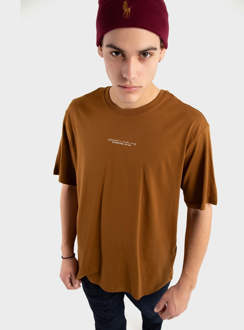 Jack & Jones Rikkie Loose Fit Crew Neck Tee - Rust Brown