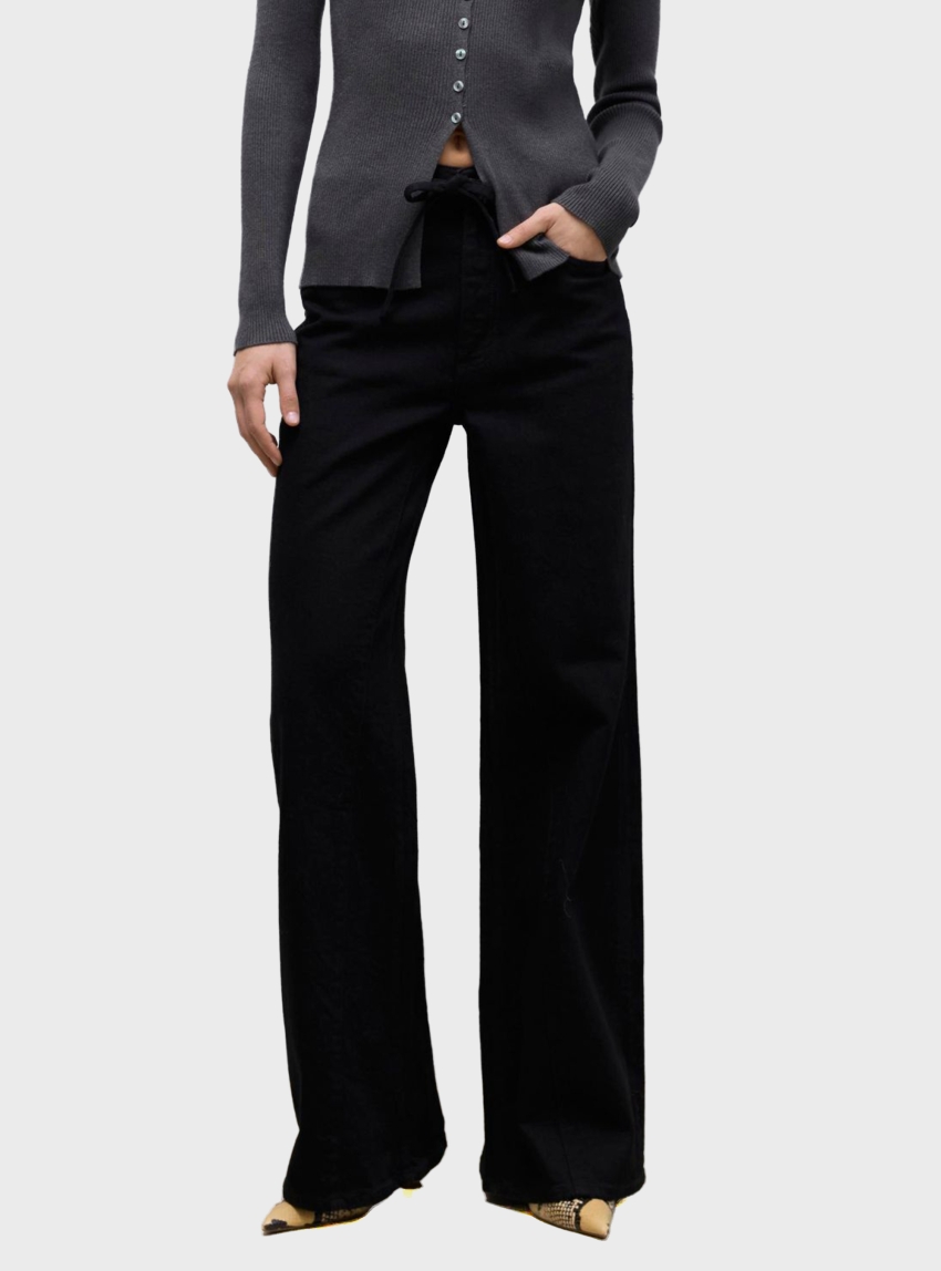 Vero Moda Aware Maddie High Rise Belt Wide Jeans Ra113 - Black Denim