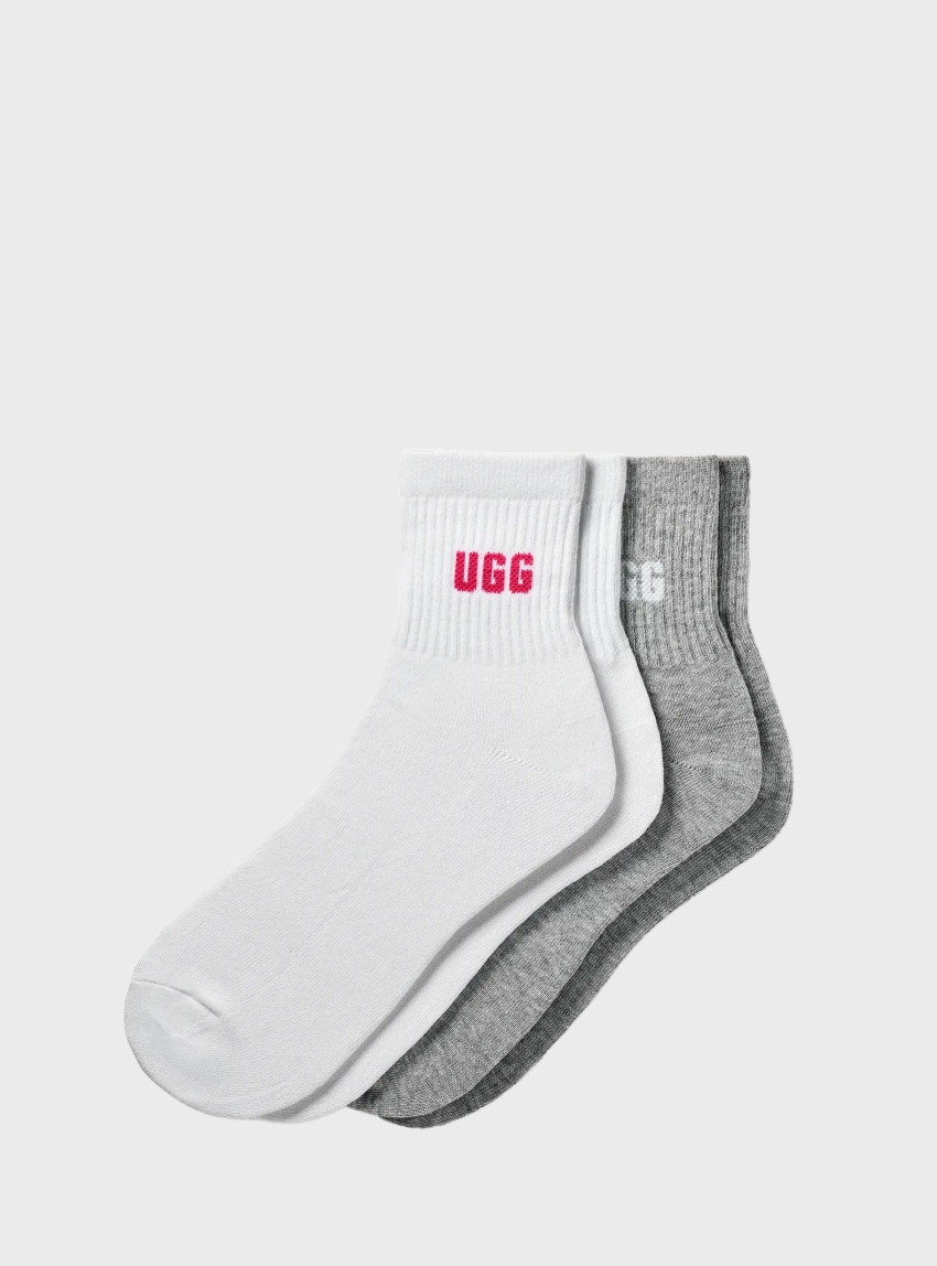 UGG Quinlin Logo Quarter 2 Pack Socks - Pink