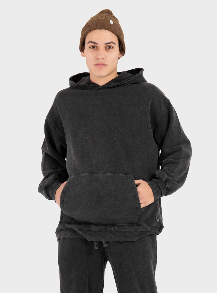 Dirty Laundry Relaxed Hoodie With Rib Details - Washed Black