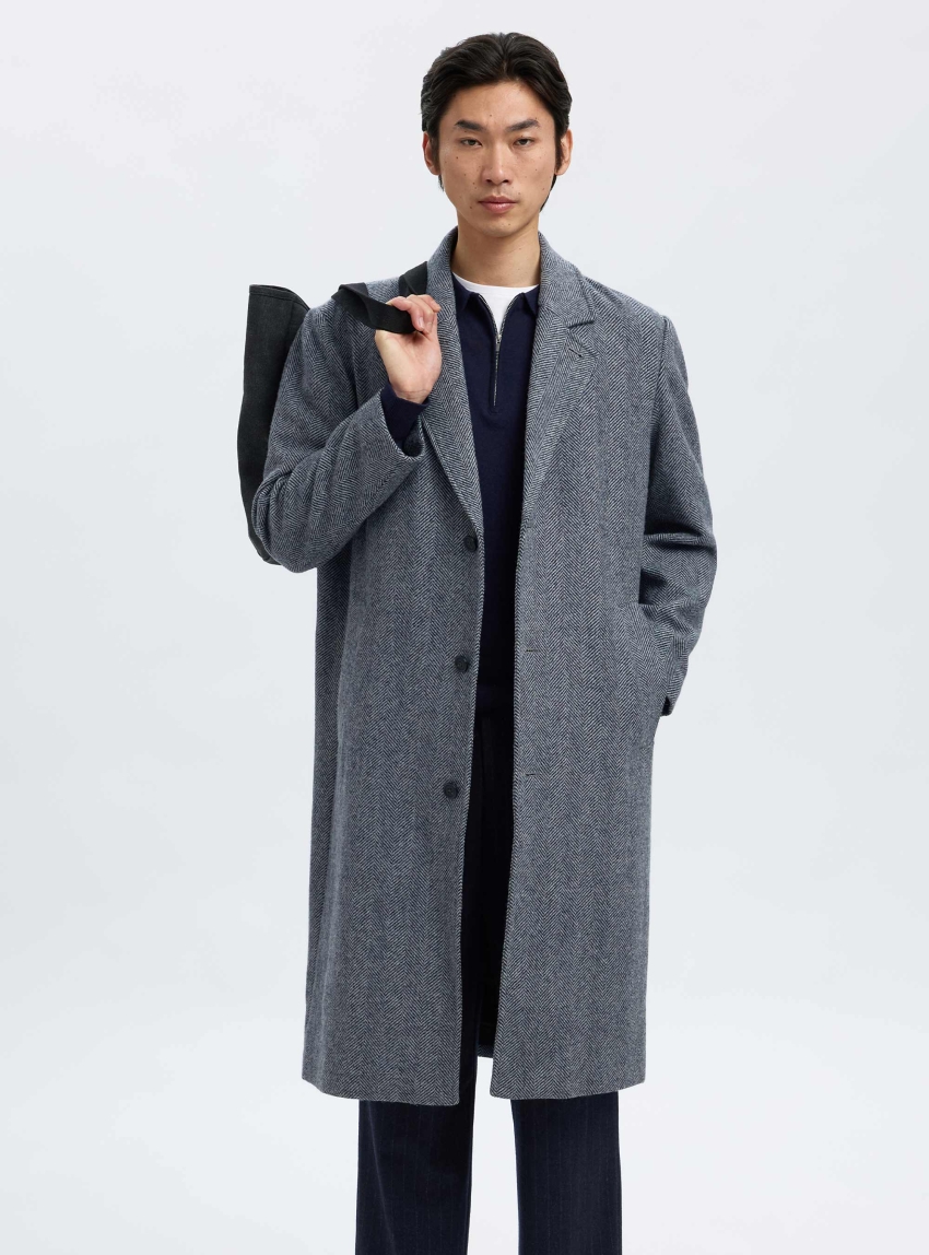 Selected Milos Wool Blend Relaxed Coat - Dark Grey