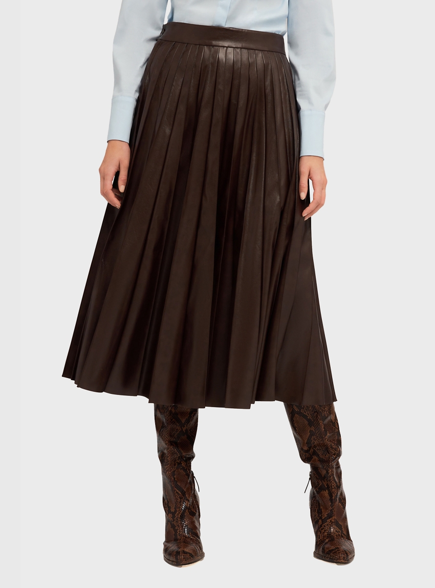 Motivi Pleated midi skirt in coated fabric - Brown