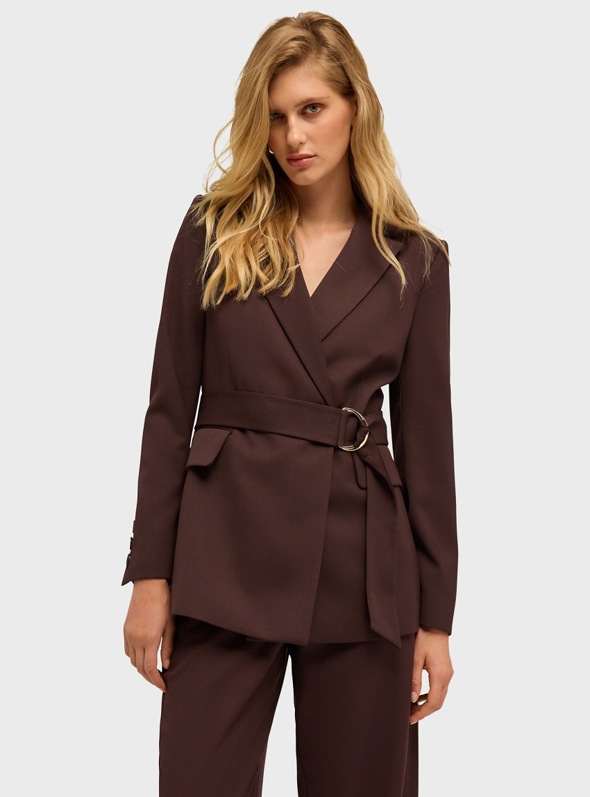 Motivi Double-breasted jacket with belt - Brown