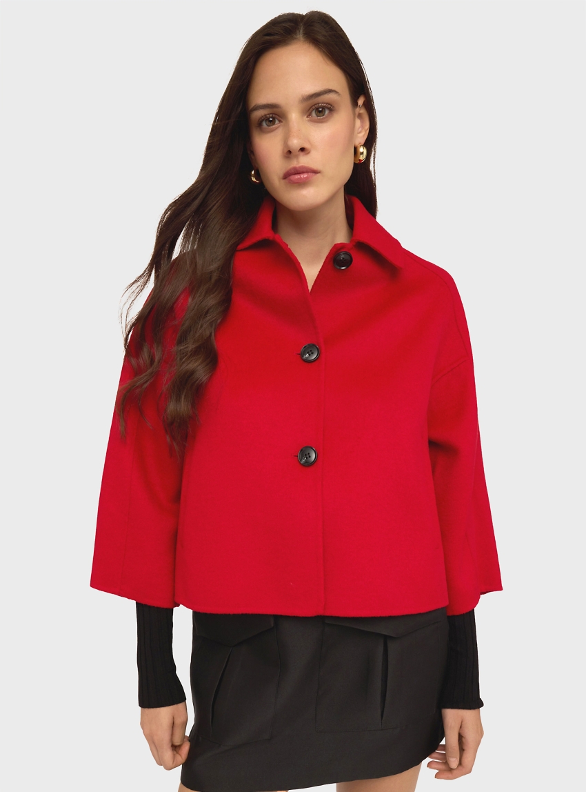 Motivi Short jacket in mixed wool fabric - Red
