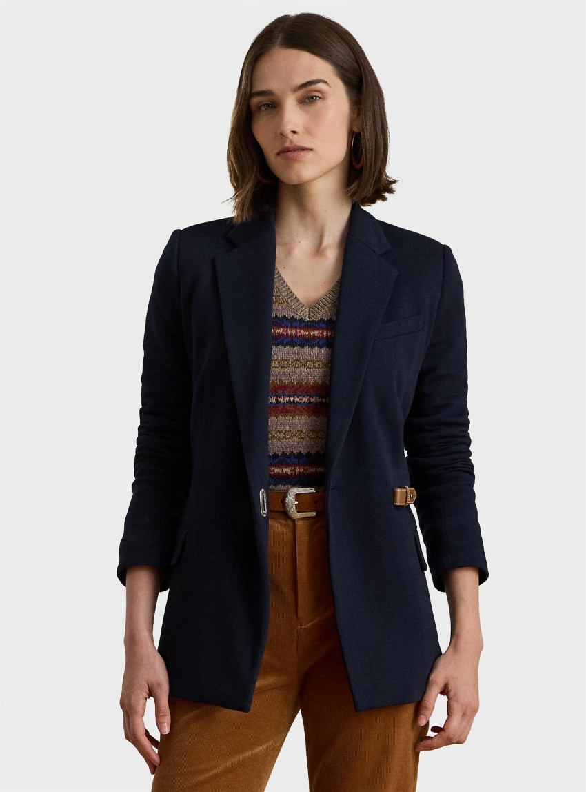 LAUREN Ralph Lauren Buckle-Trim Herringbone Jacquard Blazer - Navy