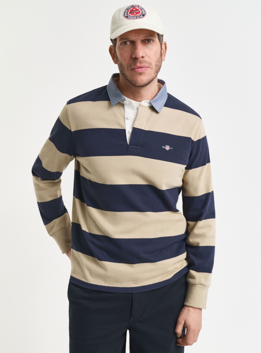 Gant Chambray Collar Striped Heavy Rugger - Beige