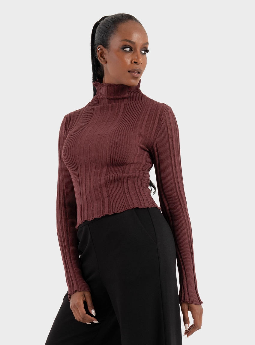 Ioanna Kourbela Knit Longsleeved Blouse with Hight-Neck – Winter Archetypes - Bordeaux