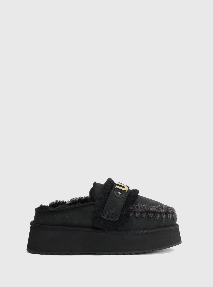 Mou Platform Clog With Strap Logo - Black