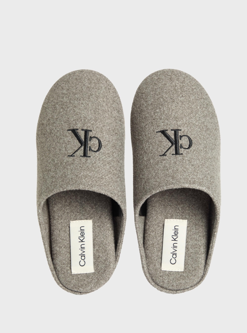Calvin Klein Felt Signature Logo Mule Slippers - Black