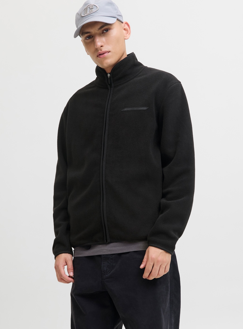 Jack & Jones Jcofusion Zip High Neck Fleece Sweater - Black