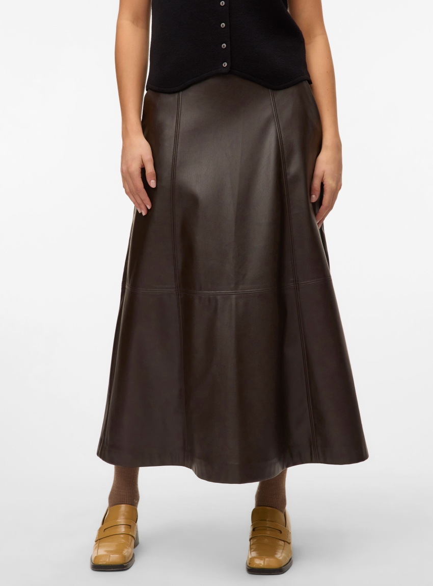 Vero Moda Olive High Waist Coated Ankle Skirt - Brown