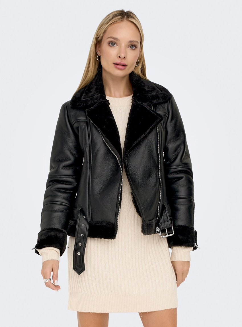 Only Agnete Faux Leather Biker Jacket - Black