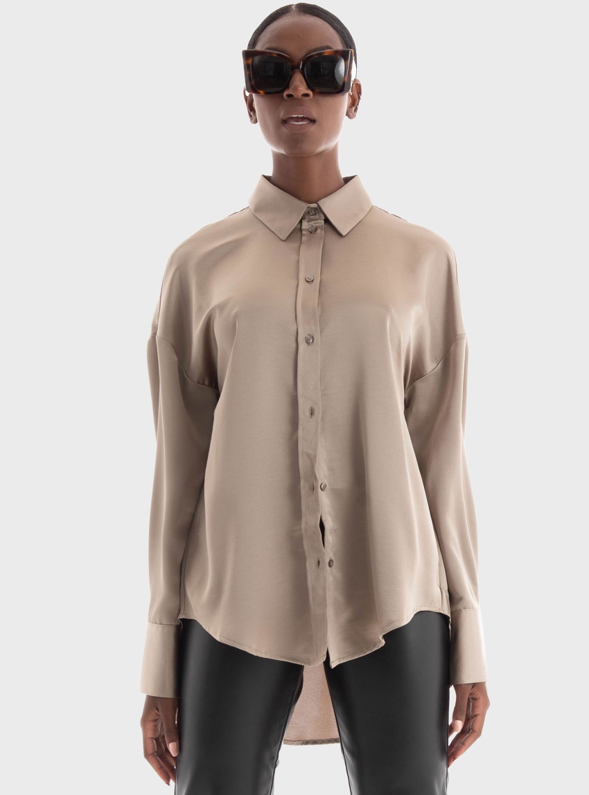 Only Marta Oversize Satin Shirt - Beige